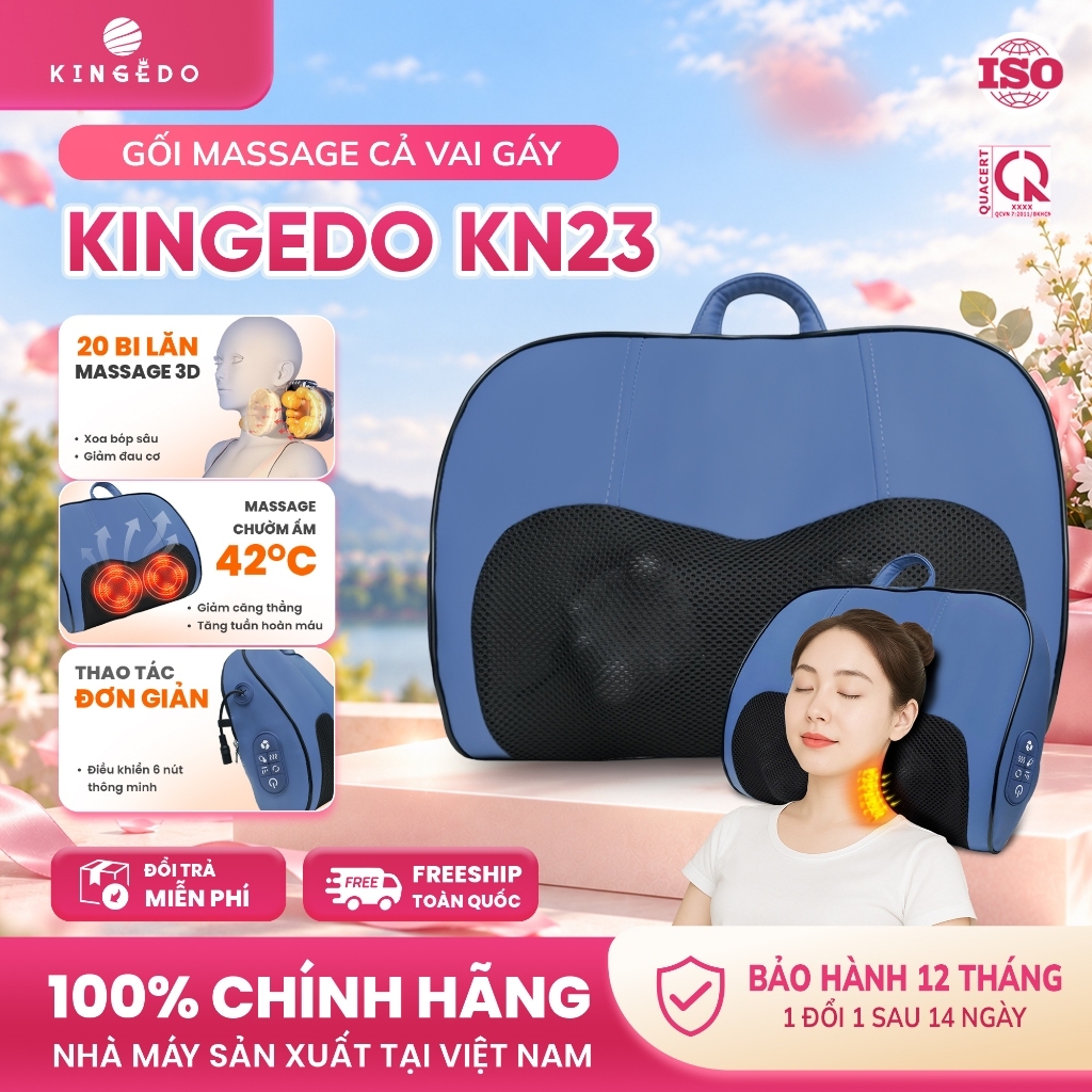 Gối Massage Cổ Vai Gáy KingEdo KN23 – Máy Massage 3D Nhiệt Hồng Ngoại, Giảm…