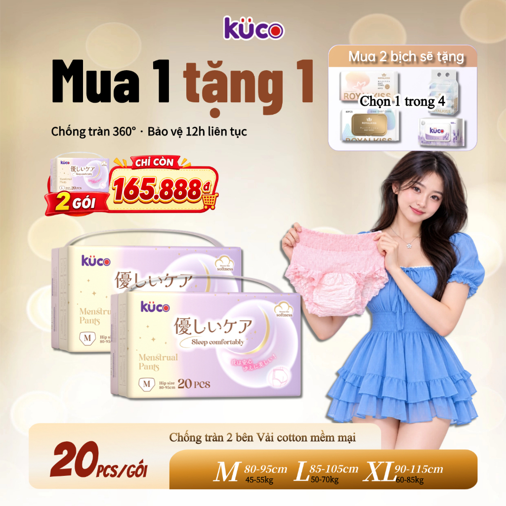 Băng vệ sinh dạng quần KUCO – Size M/L/XL, phù hợp bigsize, chống tràn đêm
