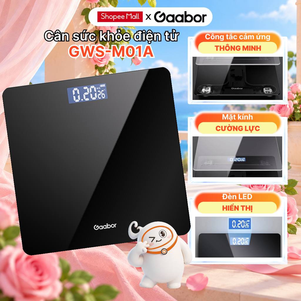 Cân điện tử sức khỏe Gaabor GWS-M01A mặt kính cường lực sạc USB màn hình LED…
