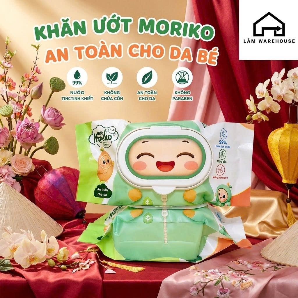 Combo 10 Gói Khăn Ướt Baby MORIKO Vải Bi Dày Không Hương Liệu An Toàn Cho Da…