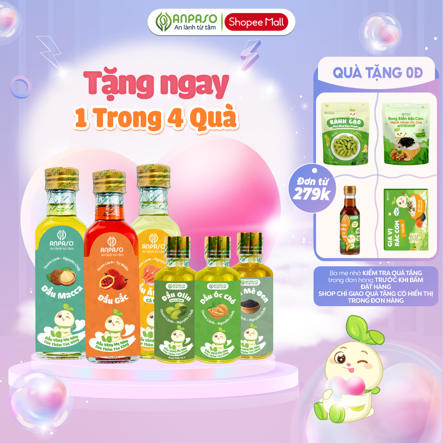 Dầu Ăn Dặm Cho Bé Anpaso Ép Ở Nhiệt Độ Thấp - Oliu, Óc Chó, Cá Hồi, Macca…