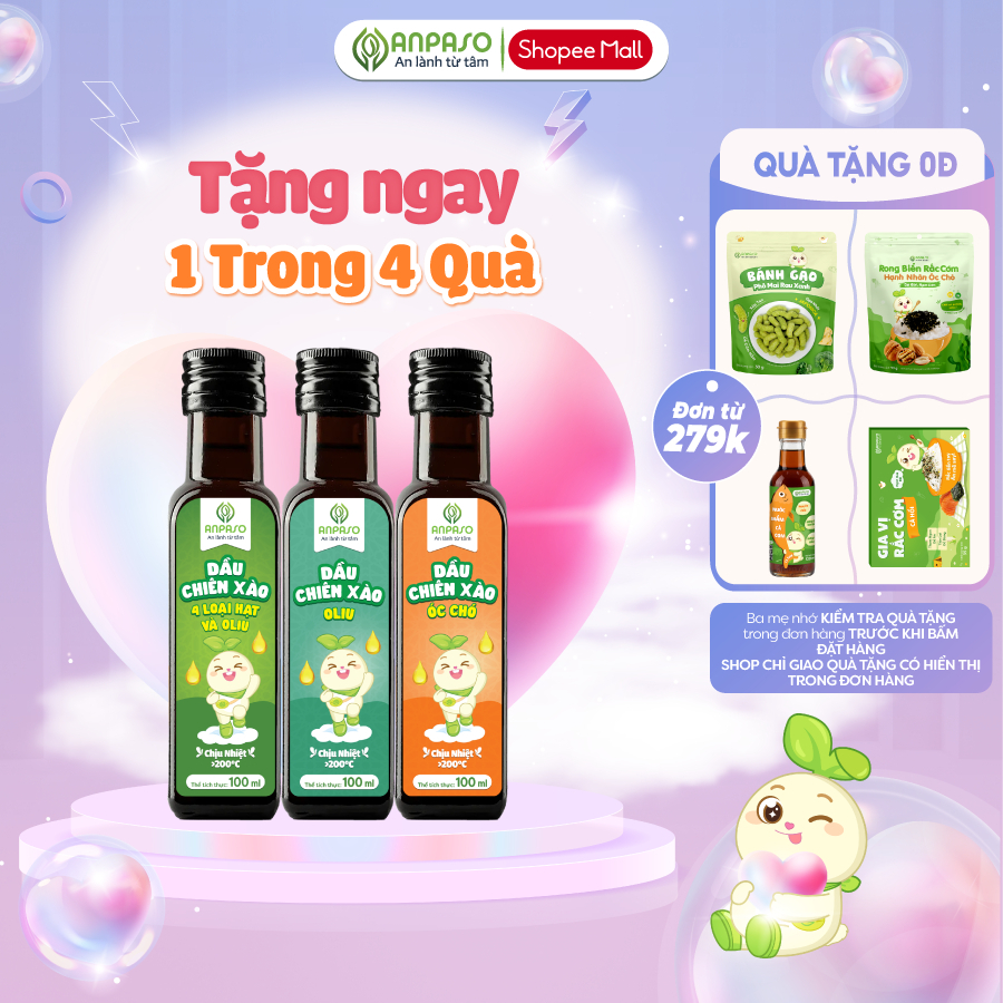 Dầu Chiên Xào Cho Bé Ăn Dặm Anpaso 100ml chịu nhiệt 200°C- Nguyên liệu tự…
