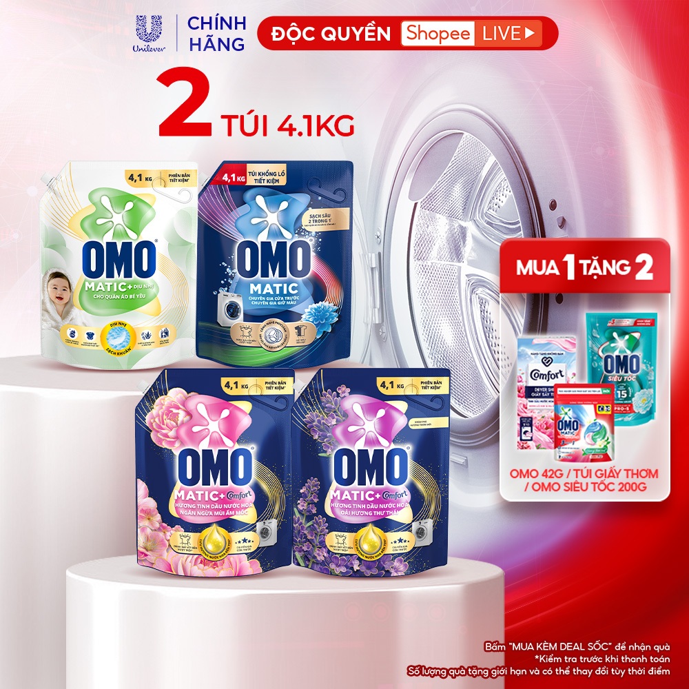 - Combo 2 Túi Nước giặt OMO Matic Cửa trước 4,1kg/túi