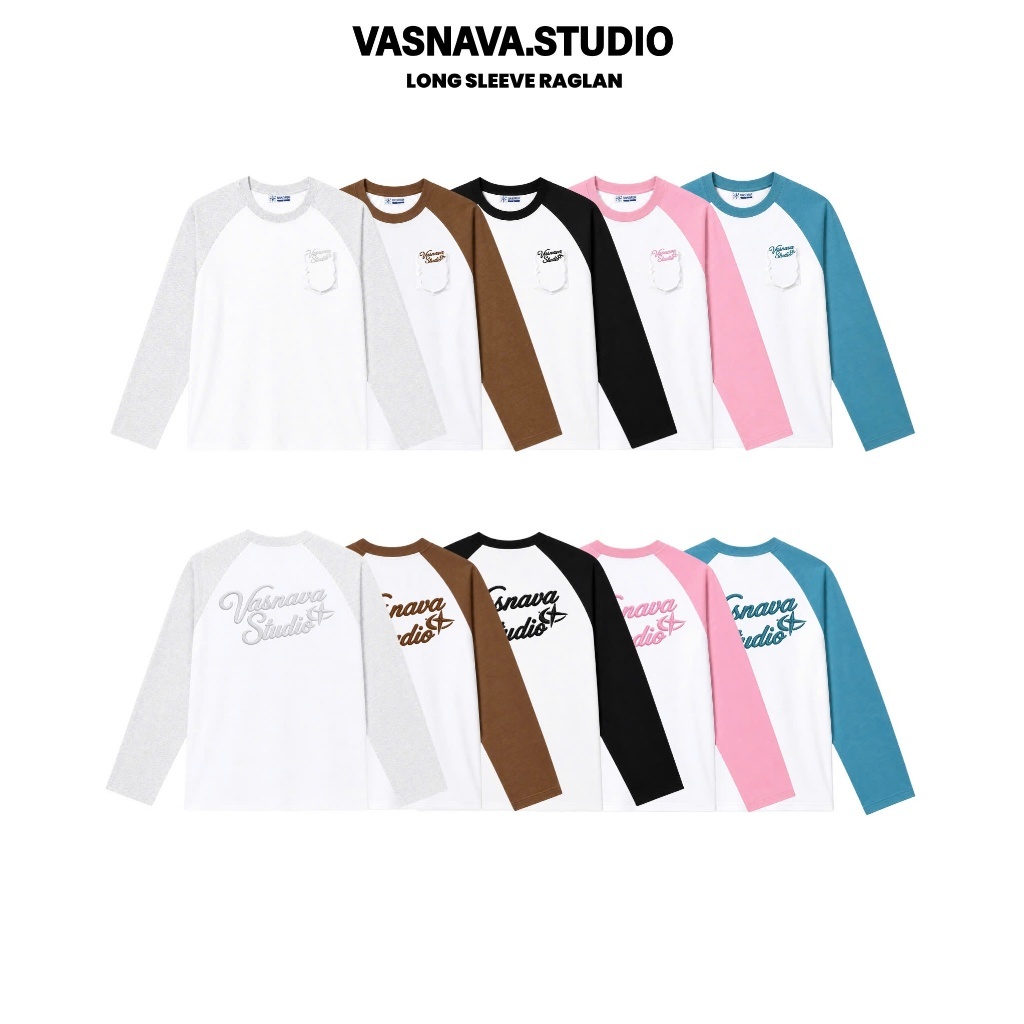 Áo Thun Dài Tay Raglan Thêu Nổi Cotton 260gsm Vasnava Long Sleeve Raglan…