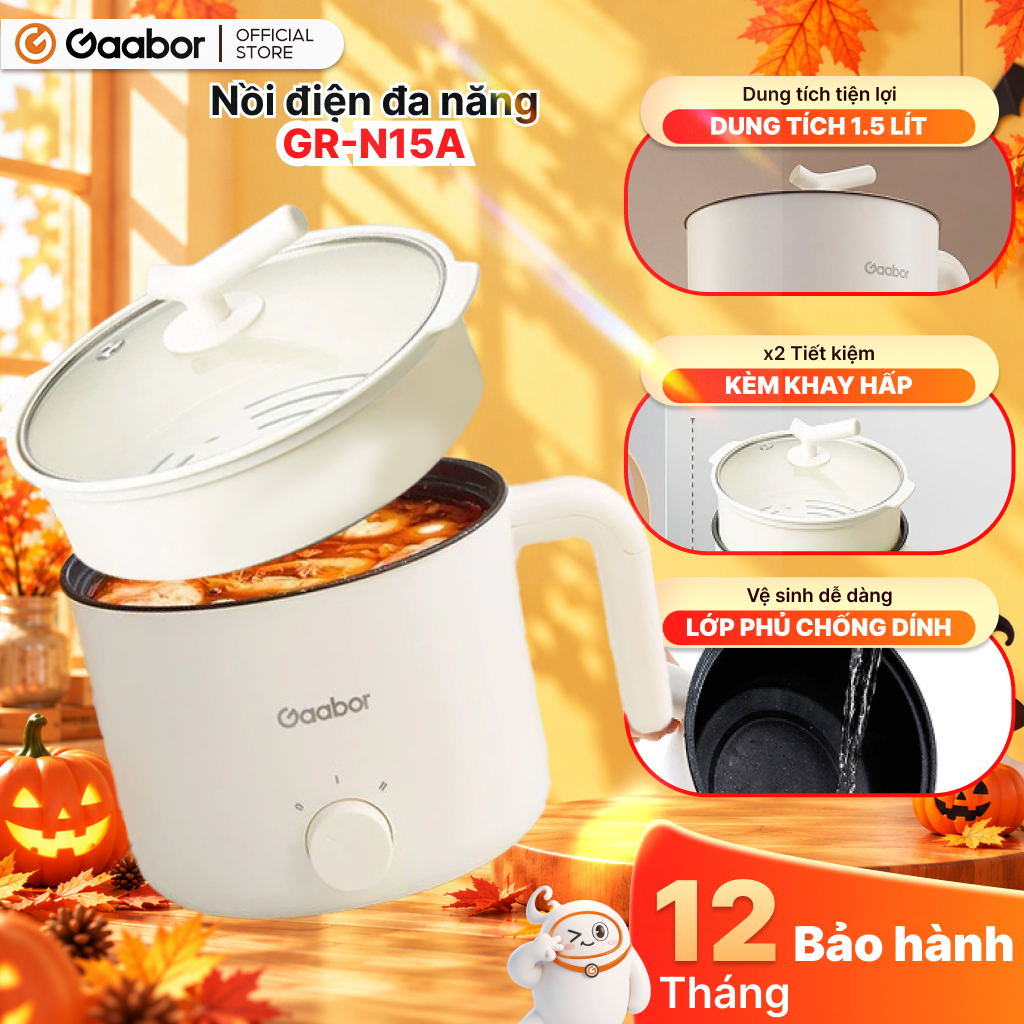 Nồi điện đa năng Gaabor GR-N15A lẩu điện 1.5L chống dính công suất 600W ăn mì…