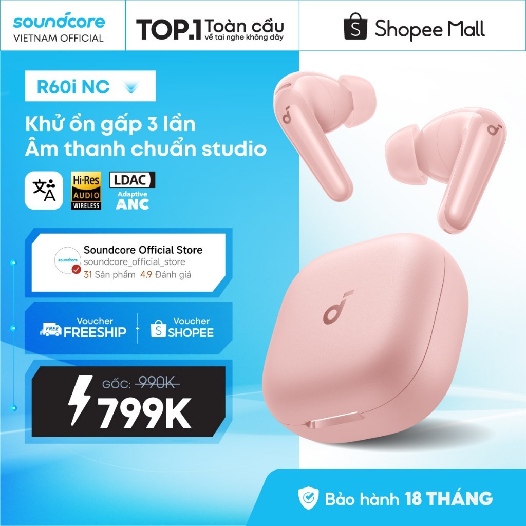 Tai nghe bluetooth ANC Soundcore R60i NC / R50i NC Hires Audio Chống ồn đến…