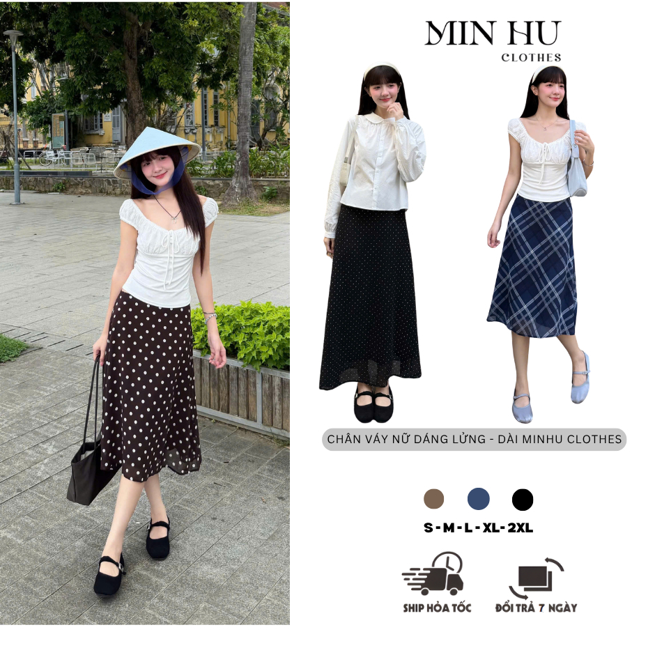 Chân Váy Chấm Bi Dáng Lửng Dáng Dài Nữ MINHU CLOTHES Vintage - Chân Váy Cạp…