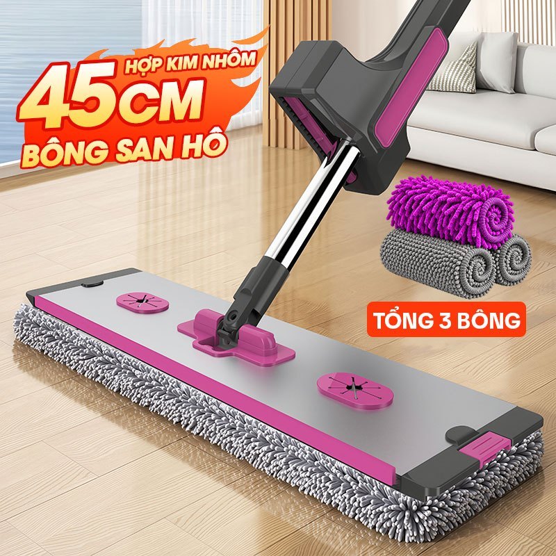 Cây lau nhà tự vắt KITIMOP KTM-45 PRO bàn nhôm 45cm, cán inox 140cm, kèm 3…