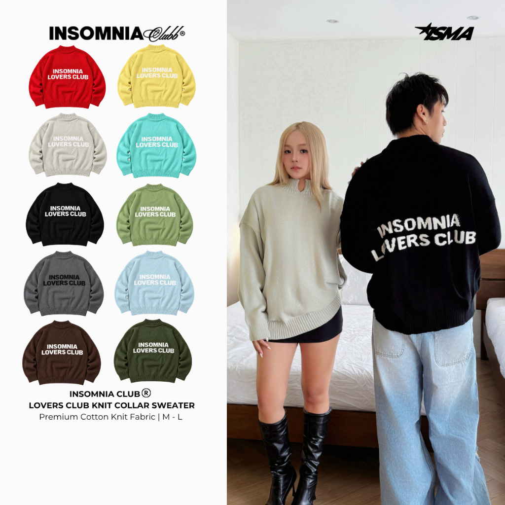 Áo Sweater Len Cổ Trụ Dệt Kim "LOVERS CLUB INSOMNIA" Form Boxy Unisex - HD020