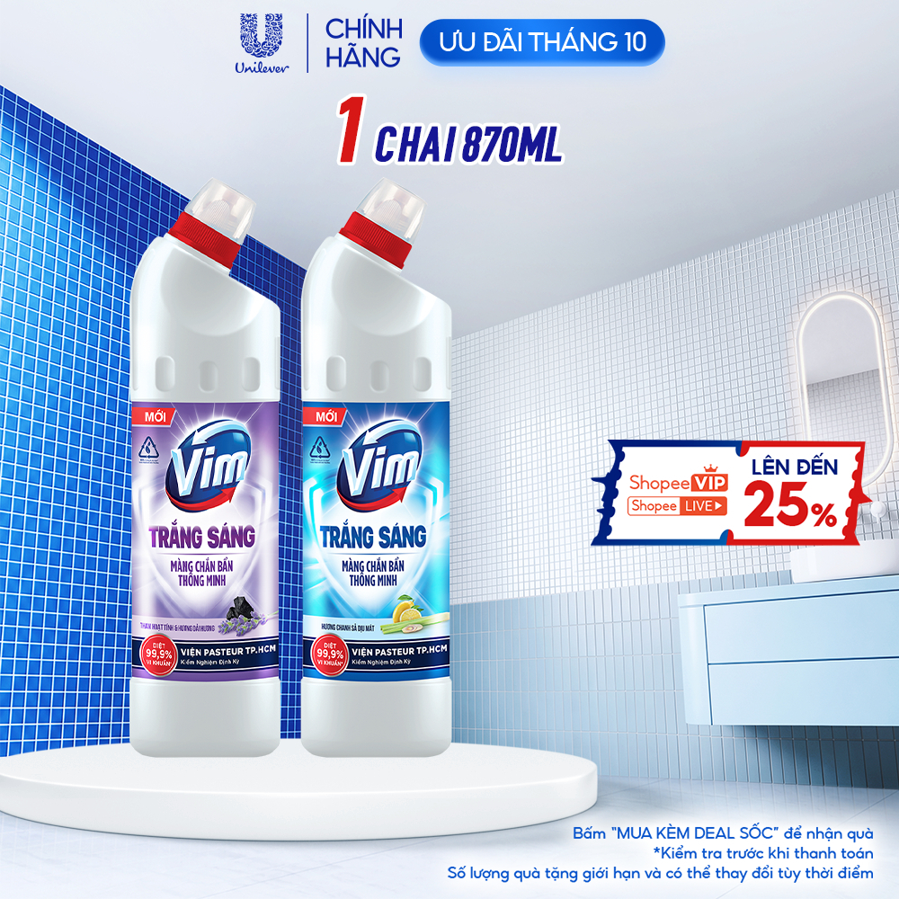 Nước Tẩy Bồn Cầu và Nhà Vệ Sinh Vim Trắng Sáng Sạch Thơm Dịu Mát Với Hương…
