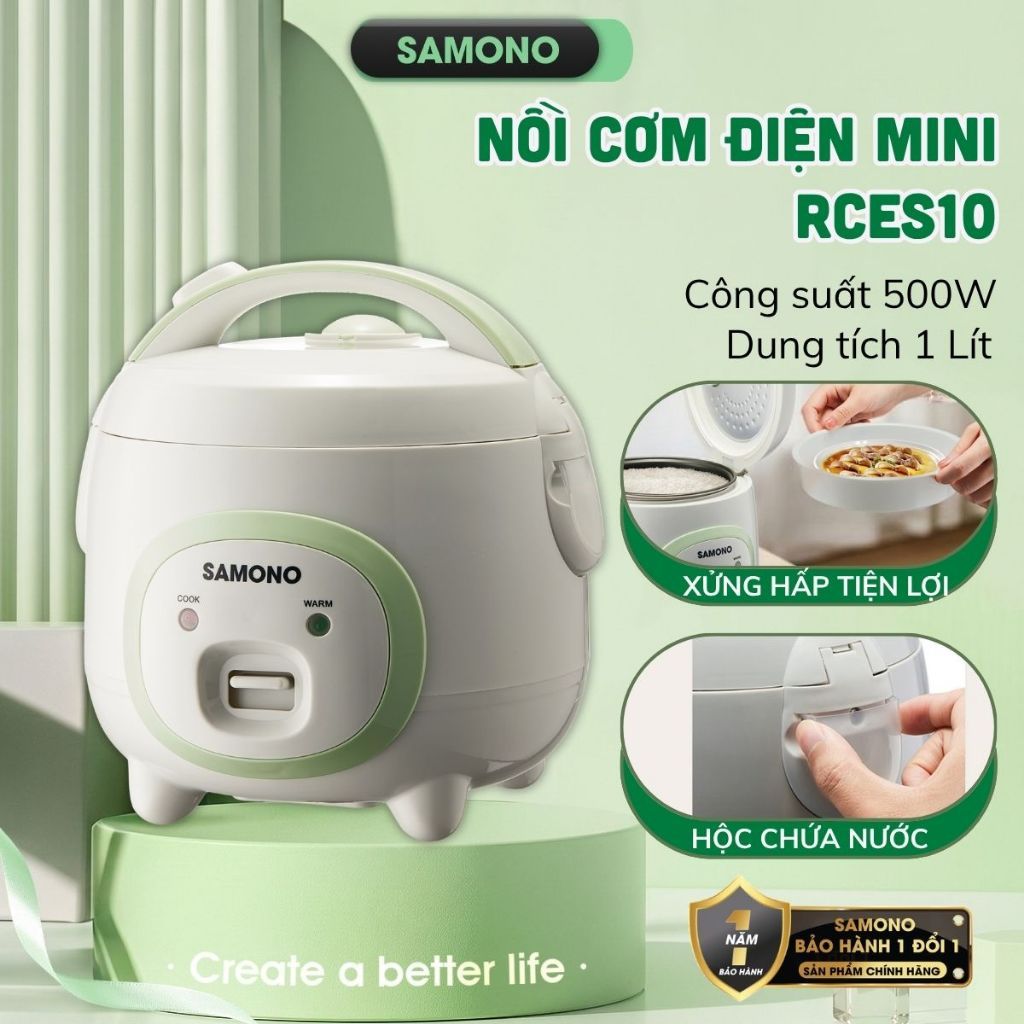 SAMONO Nồi Cơm Điện mini 1 Lít Công suất 500W - Lòng nồi chống dính - Kèm xửng…