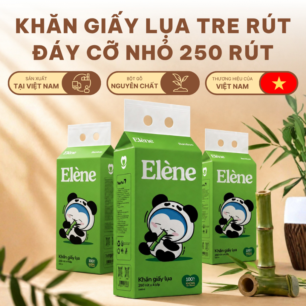 COMBO 10 BỊCH Giấy Lụa Tre Rút Đáy Elene 4 Lớp 250 Lần Rút Cao Cấp, Thân Thiện…
