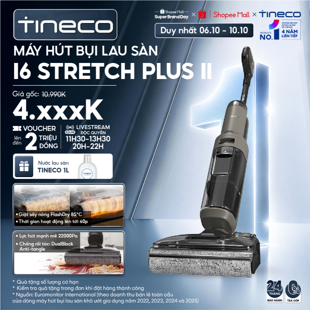 Tineco Floor One i6 Stretch Plus II / I6 Stretch Plus Máy hút bụi lau sàn khô…