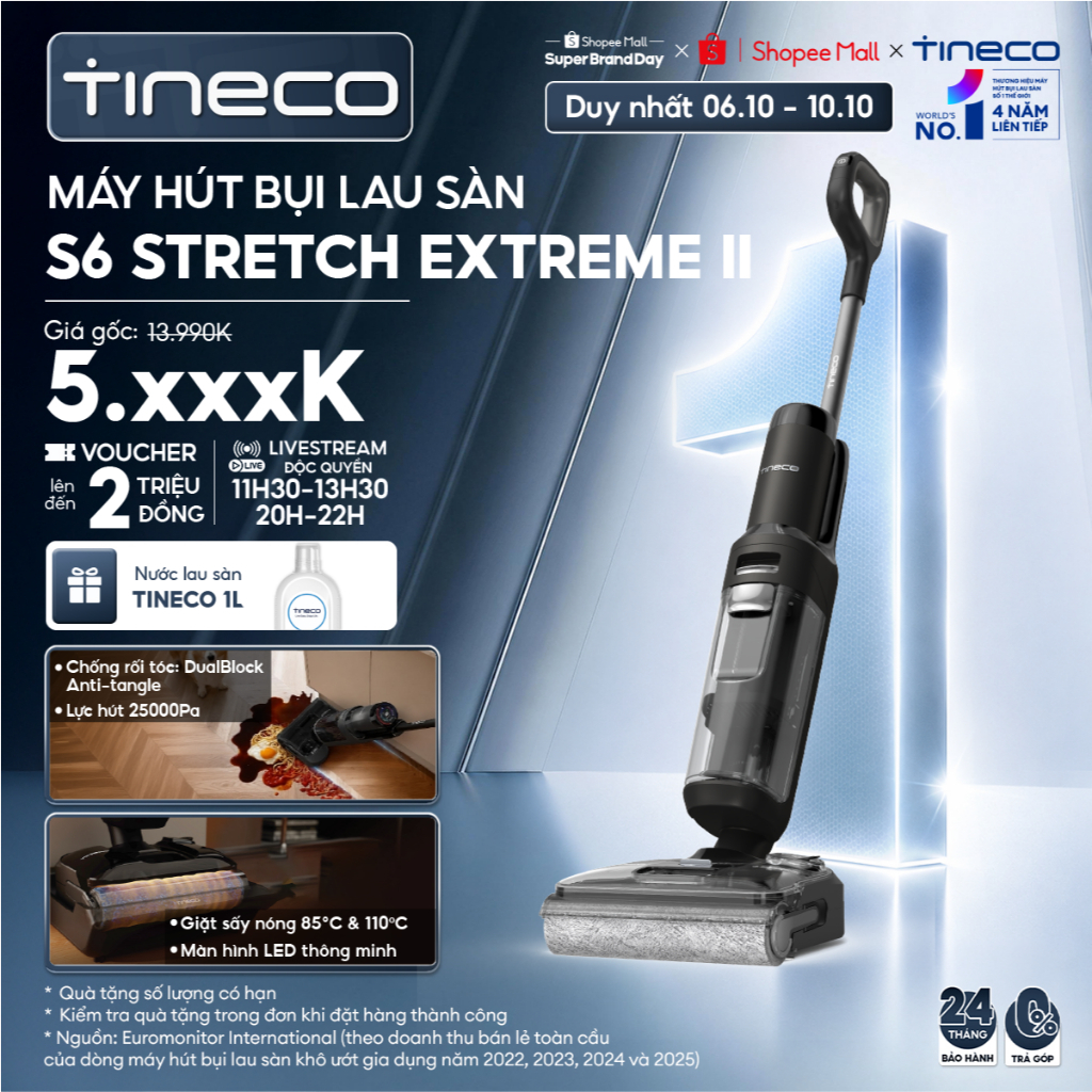 Tineco Floor One S6 Stretch Extreme II S6 Stretch Extreme Máy hút bụi lau sàn…