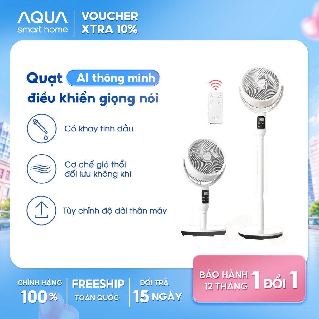 Quạt đứng Aqua ED1823T, quạt AI điều khiển giọng nói, có khay tinh dầu…