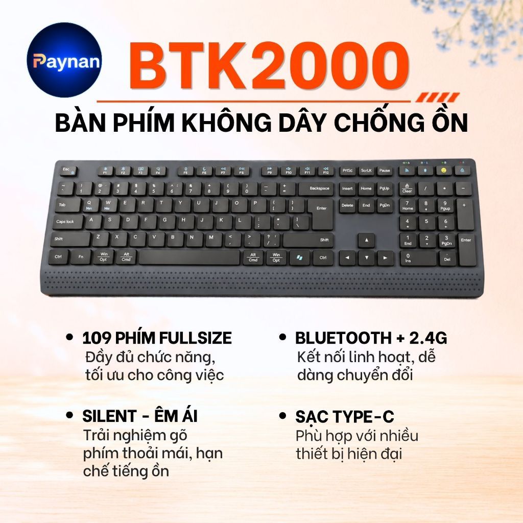 Bàn phím không dây Meetion BTK2000 Dual Mode Bluetooth/USB 2.4G, 109 phím…