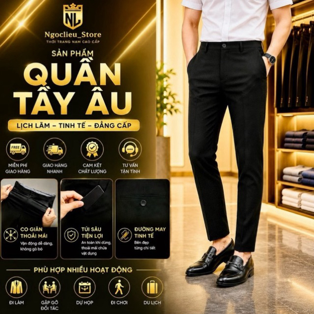Quần tây âu nam dáng slimfit ,vãi cotton thun co giãn 4 chiều .Màu đen , xanh…