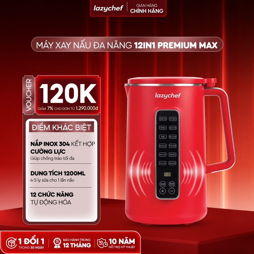 Máy Làm Sữa Hạt Lazychef Premium Max 12in1 1200ml, Xay Nấu Đa Năng, Chống…