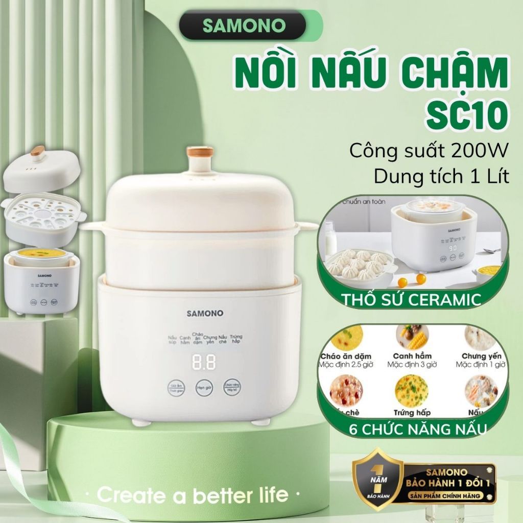 Nồi nấu chậm đa năng SAMONO SW-SC10 dung tích 1L phiên bản tiếng Việt - Hàng…