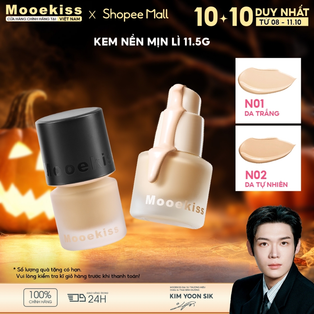 Kem Nền Mịn Lì Mooekiss Che Phủ Tốt, Kiểm Soát Dầu Hiệu Quả, Giữ Nền Lâu 12…