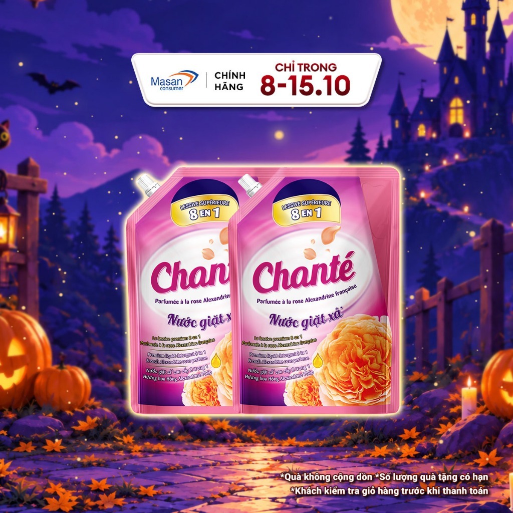 Combo 2 Nước giặt xả cao cấp 8 trong 1 Chanté hoa hồng Pháp túi