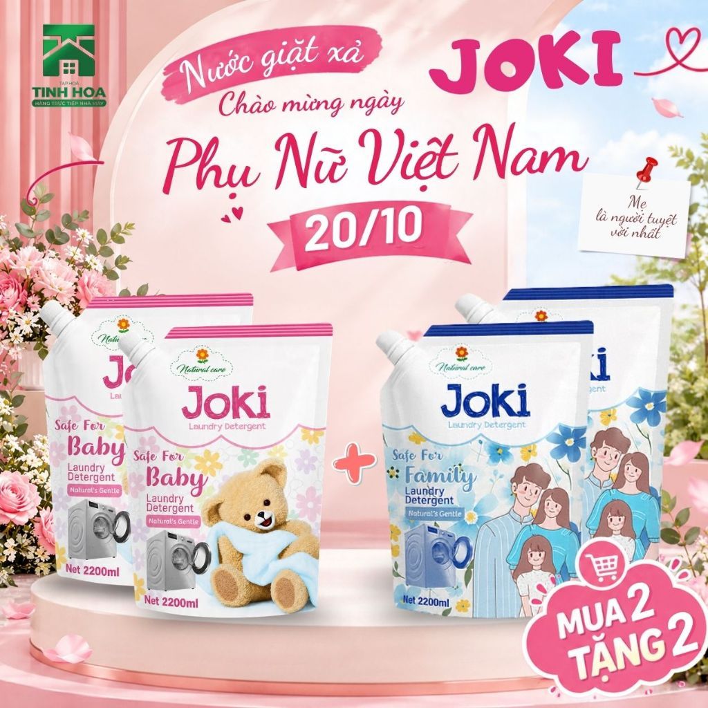 Combo 4 Túi Nước Giặt Xả JOKI 2.2L Hương Thơm Dịu Nhẹ, Mềm Vải, An Toàn Cho Mẹ…