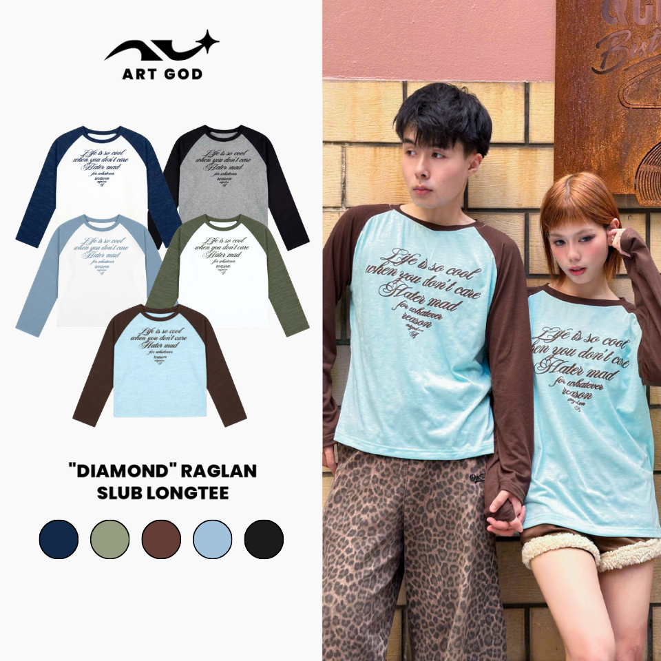 Áo Thun Xược Dài Tay Raglan "DIAMOND" Vải Cotton Slub Mềm Mịn Thoải Mái Unisex…