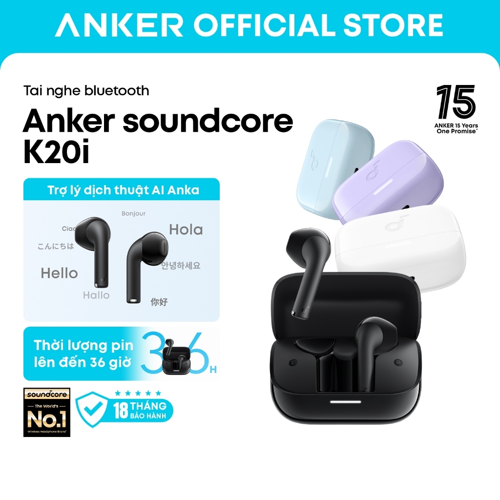 Tai nghe Bluetooth dạng bán trong tai Anker soundcore K20i, Bluetooth 5.3, pin…