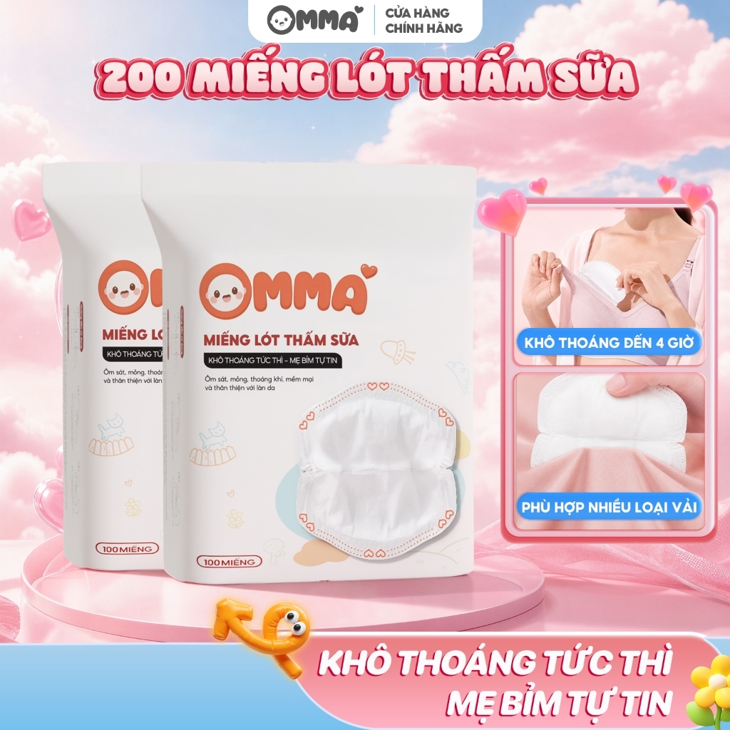 Miếng lót thấm sữa OMMA 100/200/300 miếng dán chắc chắn, mỏng nhẹ thấm hút tốt…