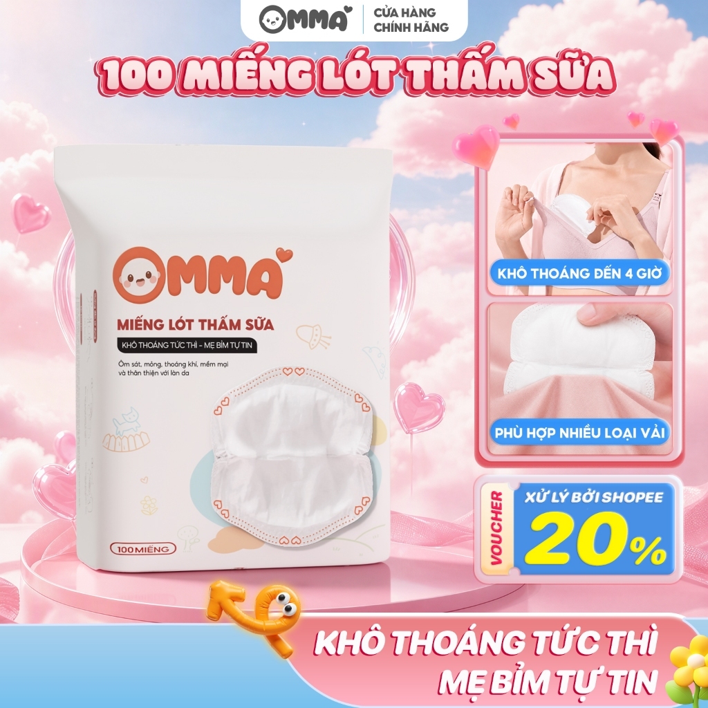 Bịch 100 miếng lót thấm hút sữa OMMA chống tràn tối đa, từ sợi organic an toàn…