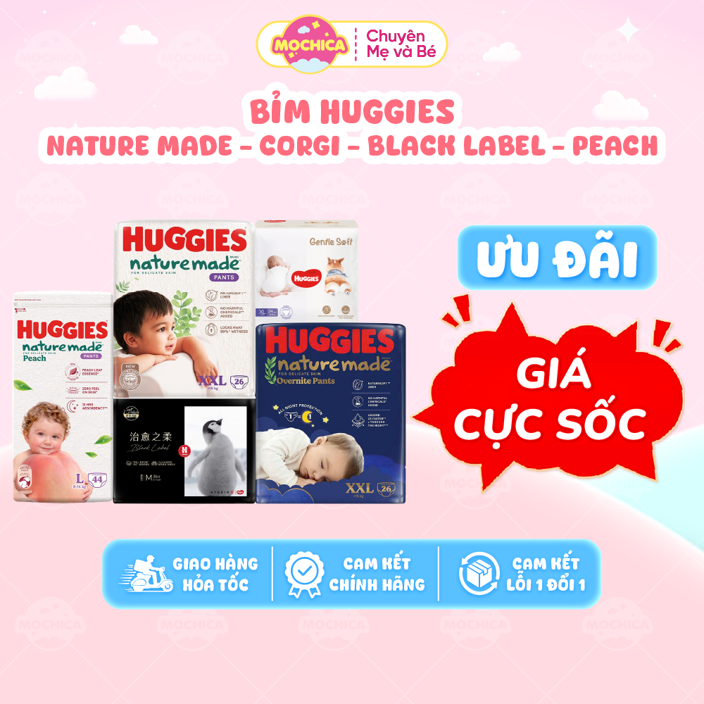 Bỉm/Tã HUGGIES siêu cao cấp Nature Made đủ size NB/S/M/L/XL/XXL thấm hút…