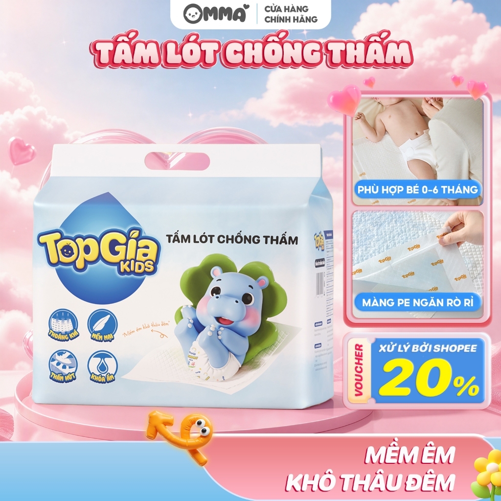 Tấm lót chống thấm dùng một lần cho bé TOPGIAKIDS 50 Miếng 35x45cm, Miếng lót…