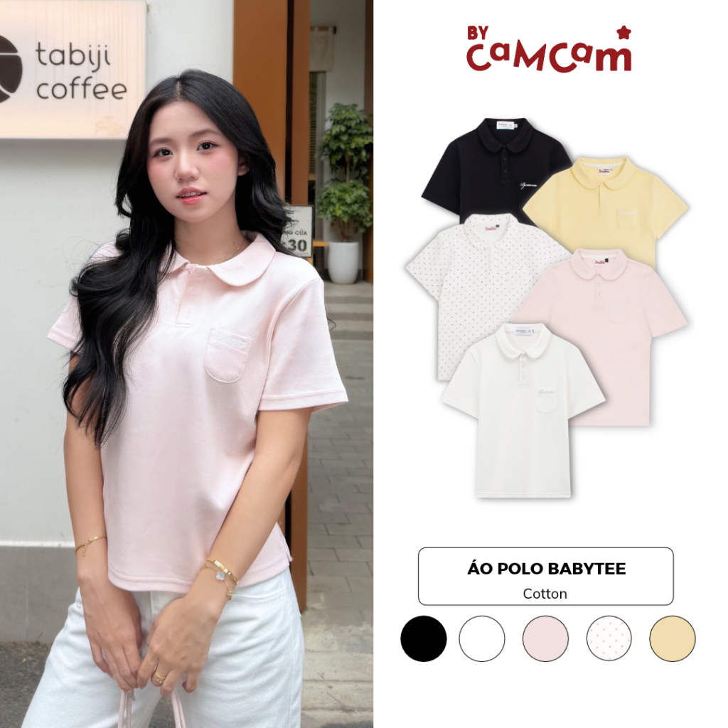 Áo Polo Basic Babytee 𝑩𝒚𝒄𝒂𝒎𝒄𝒂𝒎 Cho Nữ Vải Cá Sấu Cotton Logo Thêu Túi Ngực…