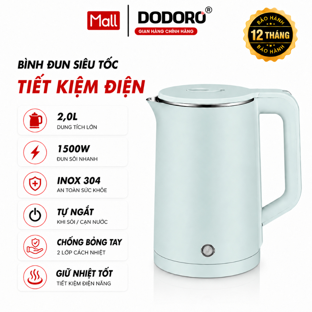 Bình đun nước siêu tốc ZODAN A7790 dung tích 2.3L - công suất 1500W