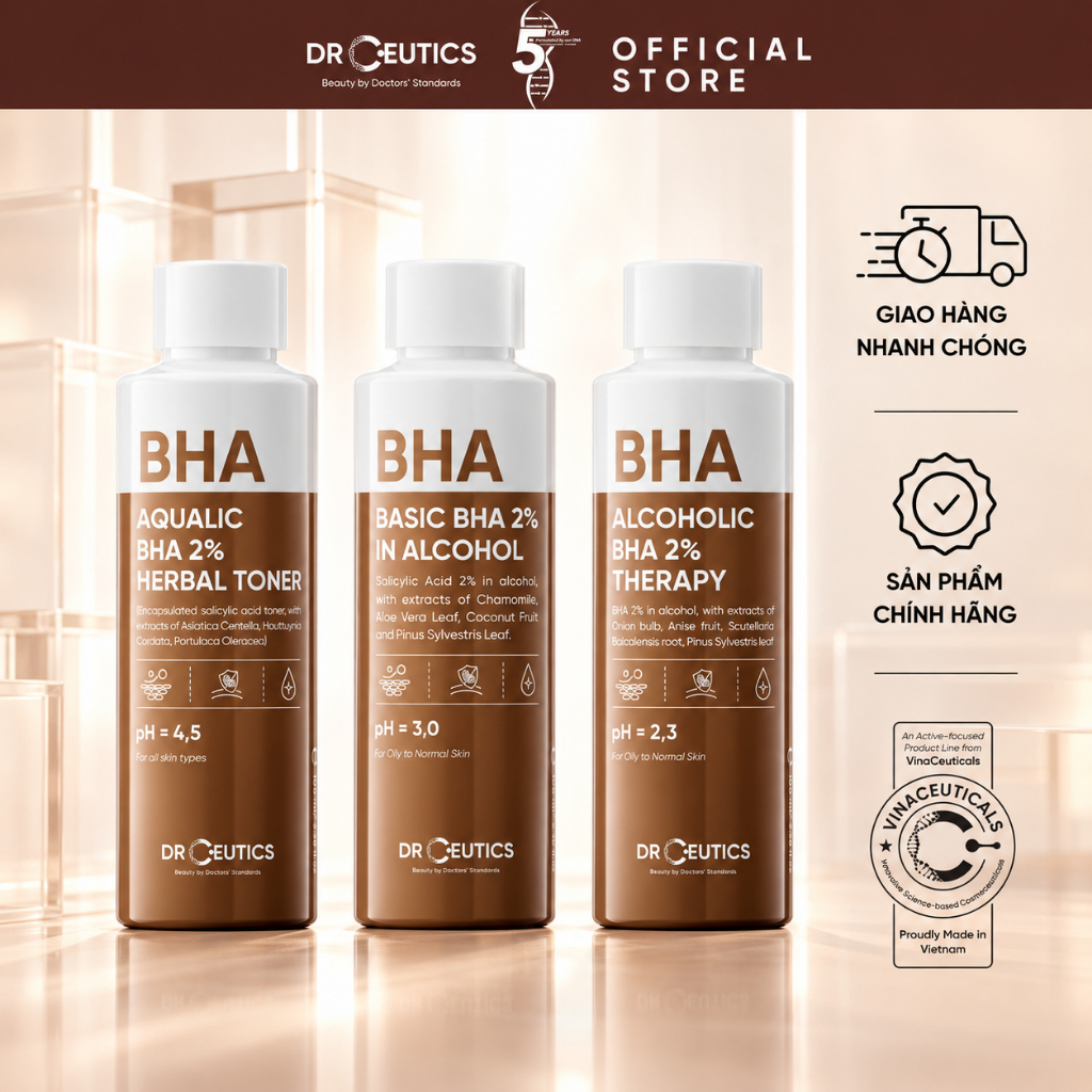 DRCEUTICS Dung Dịch Loại Bỏ Tế Bào Chết Hóa Học BHA 2% (Nền Nước & Nền Cồn)…