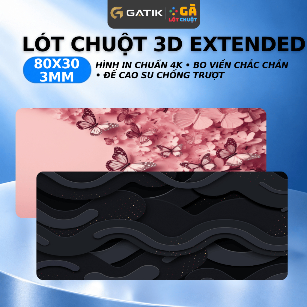 Lót chuột cỡ lớn 80x30cm dày 3mm, mặt vải đế cao su bo viền, nhiều họa tiết…