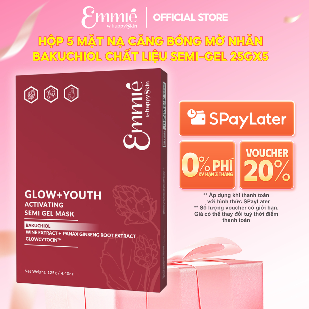 Hộp 5 Mặt nạ Trẻ hoá Emmie Bakuchiol Trẻ hóa căng bóng mờ nhăn Chất liệu Semi…