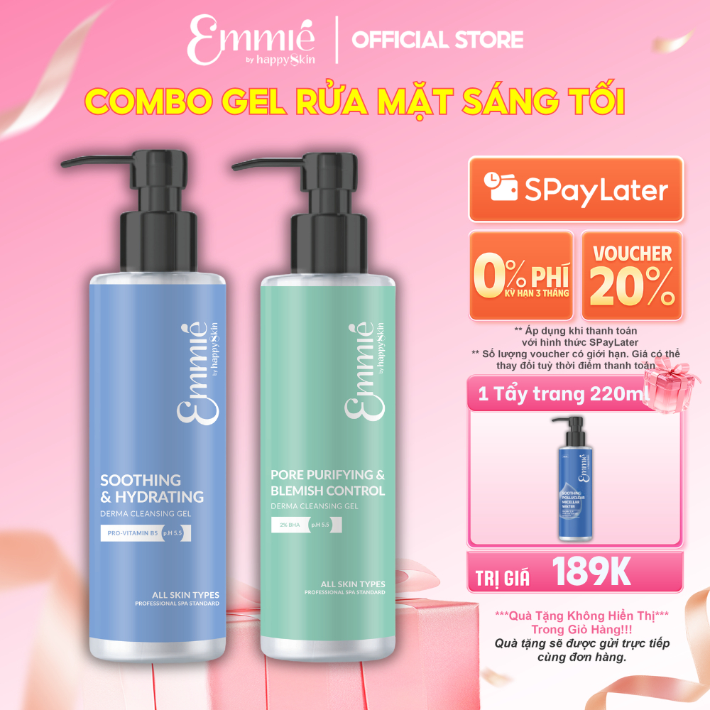 Bộ gel rửa mặt sáng tối Emmie B5 & 2% BHA Làm Sạch Sâu Dịu Nhẹ Không Căng Rát…