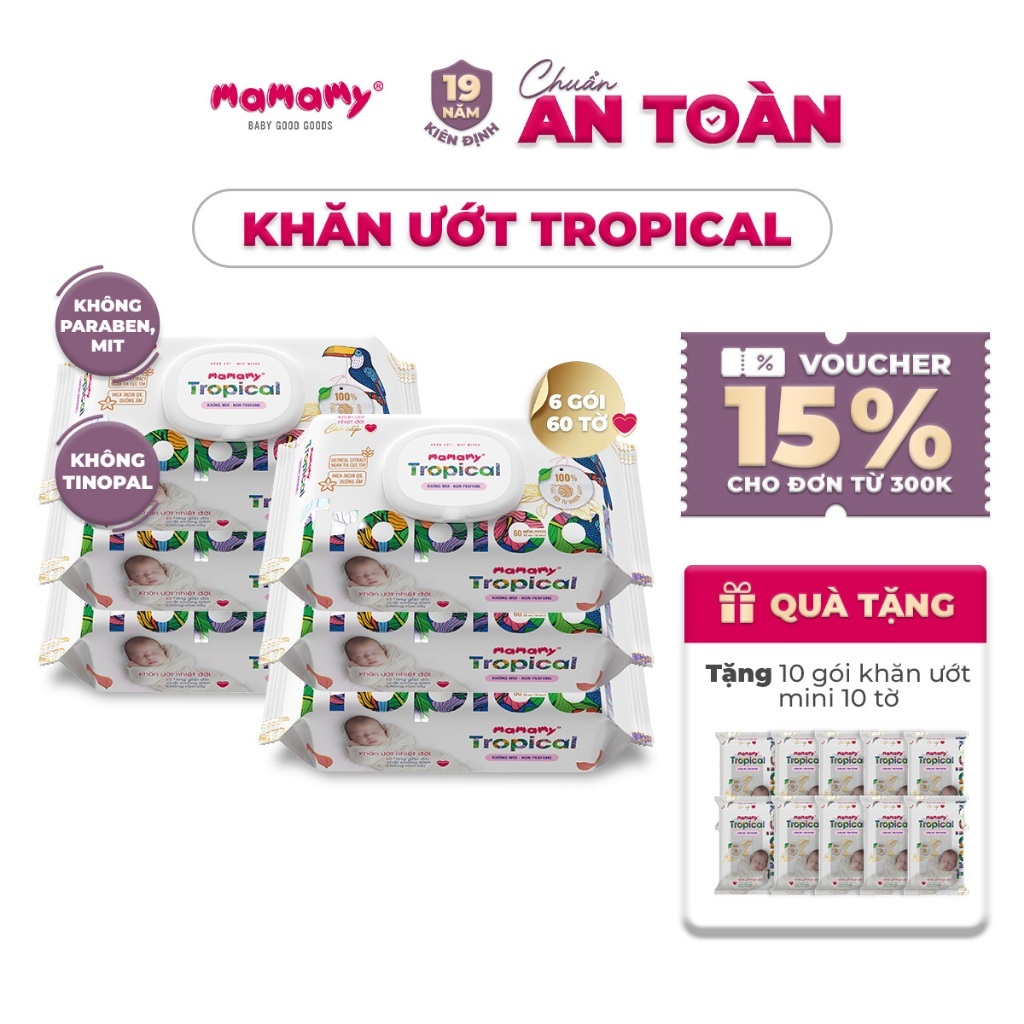 MUA 6 gói khăn ướt Mamamy Tropical 60 tờ không mùi TẶNG 10 gói khăn ướt…