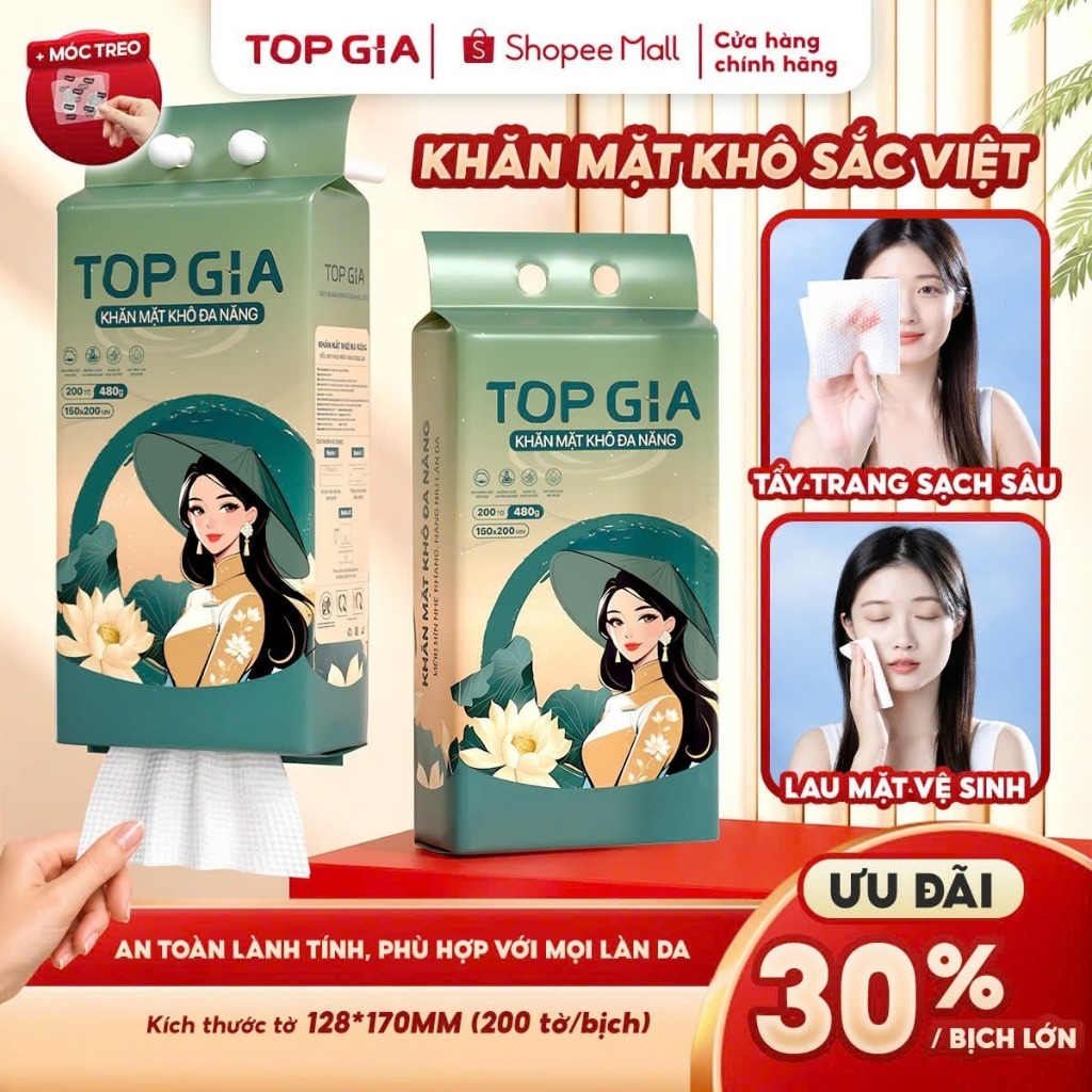 Khăn mặt khô Top Gia Sắc Việt treo tường, dùng 1 lần mềm mịn, an toàn cho da…