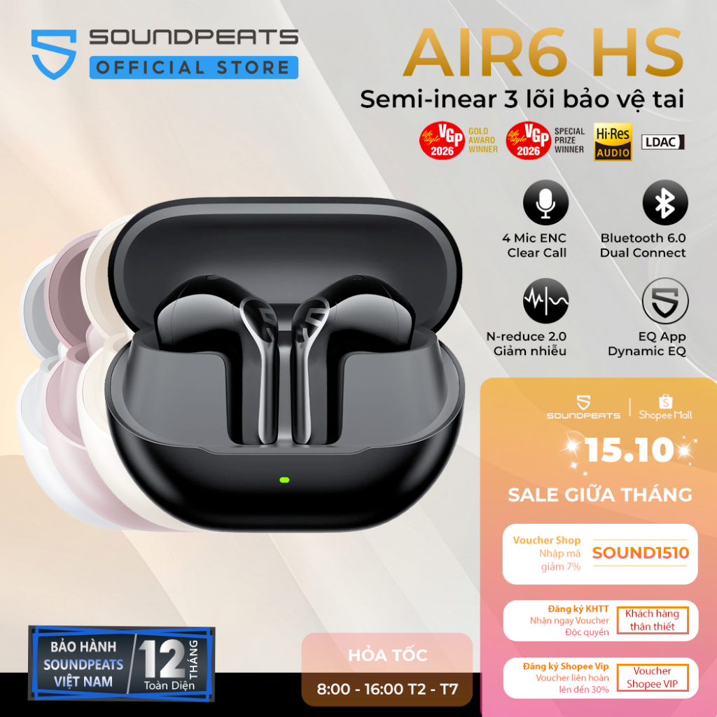 Tai Nghe True Wireless SoundPEATS Air6 HS Hires Audio Driver Sinh Học 3 Lõi…