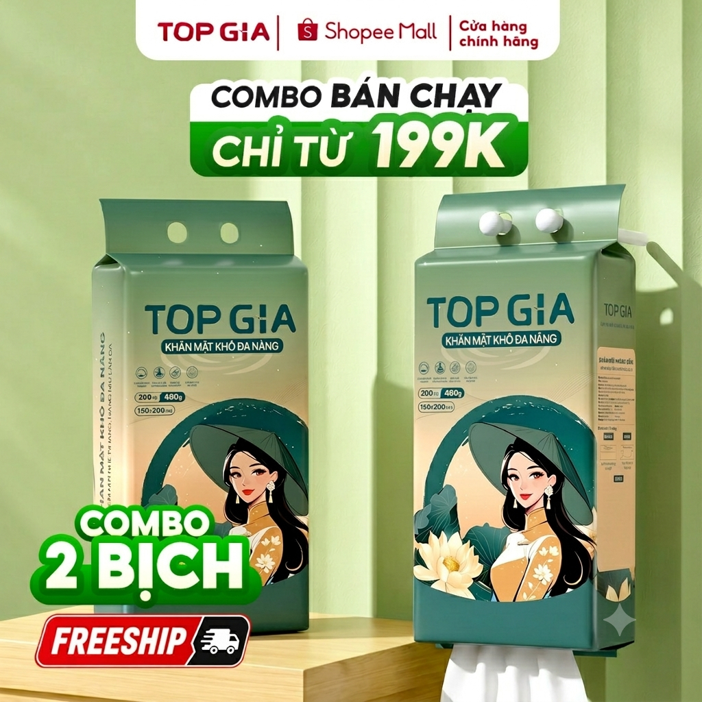 Combo 2 bịch khăn mặt khô đa năng Sắc Việt TOPGIA an toàn, lành tính phù hợp…