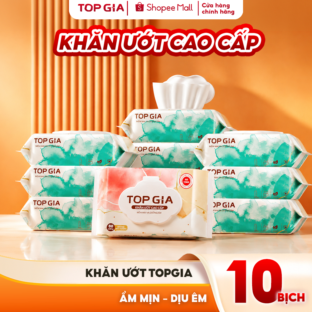 Khăn ướt cao cấp Topgia 80 tờ mềm mại, không mùi không parabens dành cho em bé