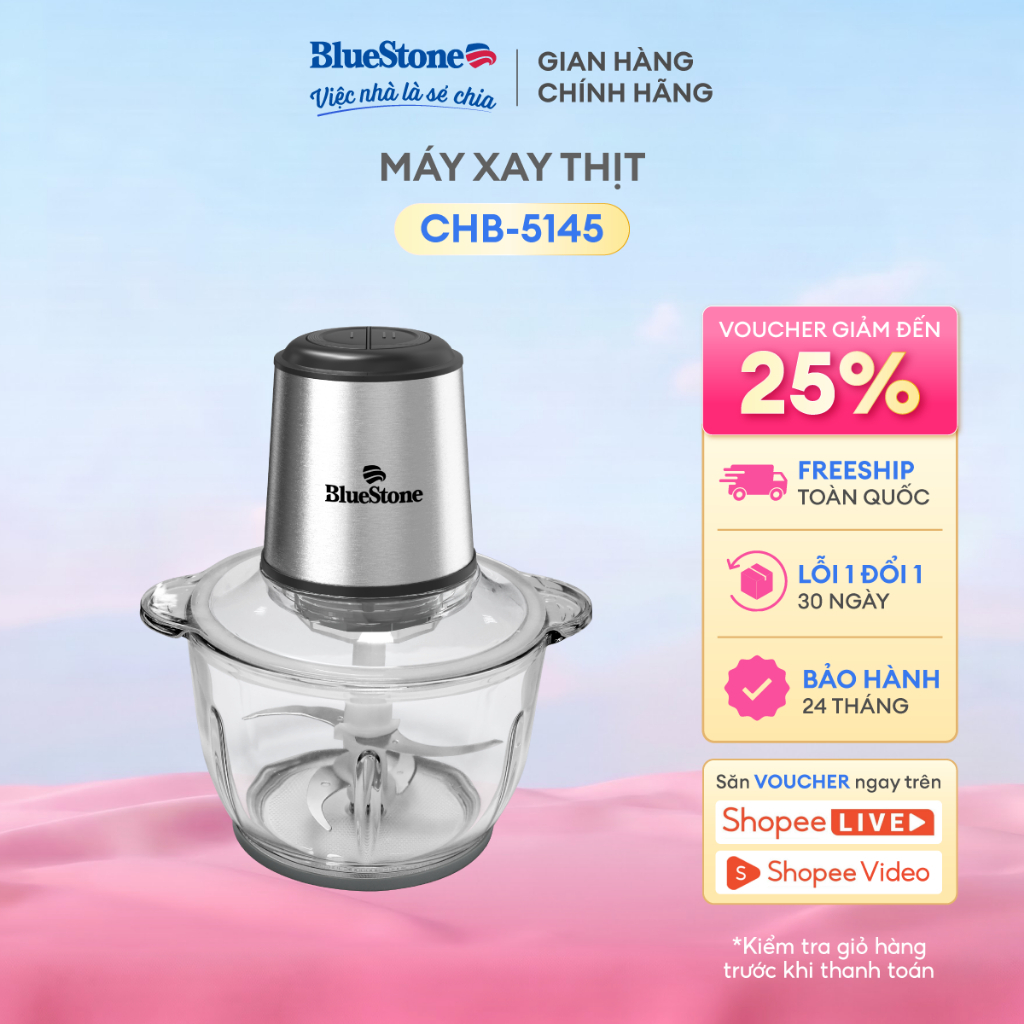 Máy Xay Thịt BlueStone CHB-5145 2 Lít – 350W – 2 Lưỡi Dao Kép Cối Thủy Tinh