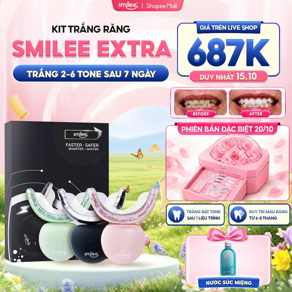Bộ Kit Trắng Răng Smilee Extra Tẩy Trắng Răng Tại Nhà Bản 20/10, Quà Tặng…