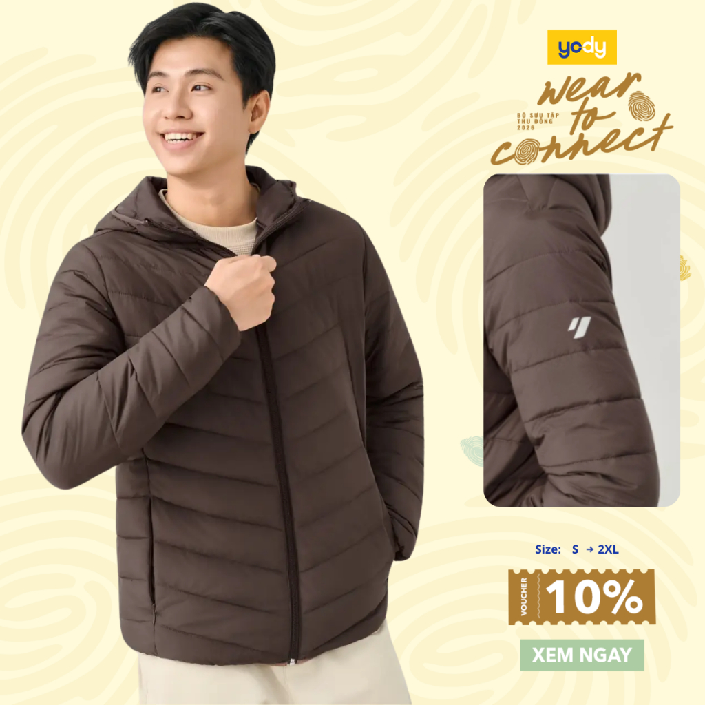 Áo khoác phao nam YODY siêu nhẹ giữ ấm tốt mũ liền thoải mái mềm mại MCPJ26F011