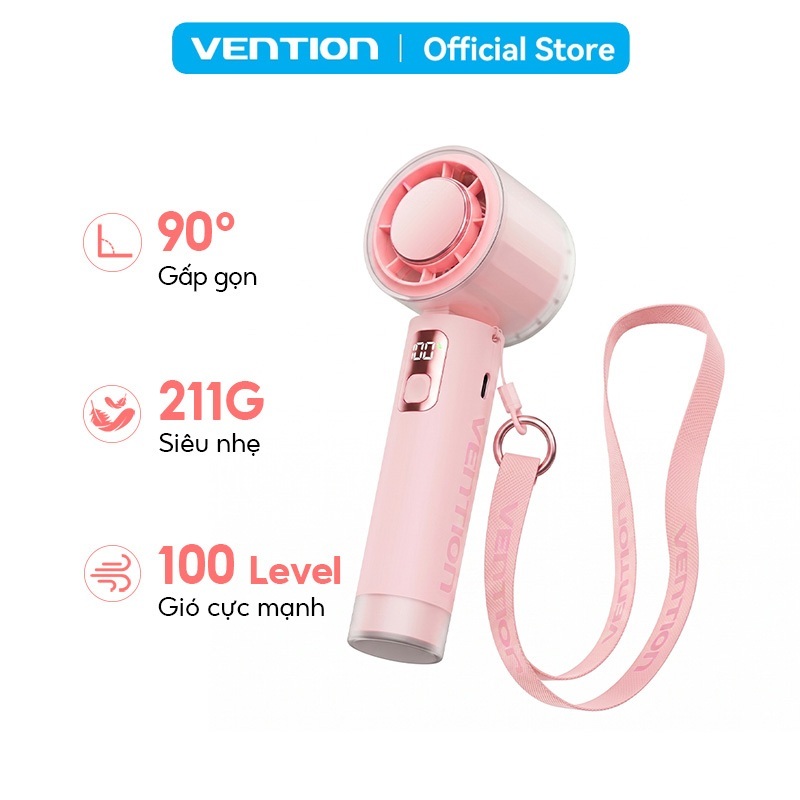Quạt Cầm Tay Vention 100 Cấp Độ Gió, Gập 90°, Pin 3000mAh 8H, LED Hiển Thị…