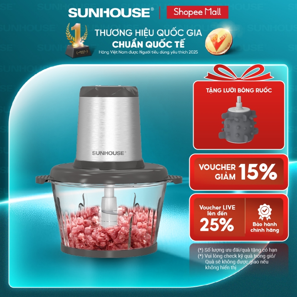 Máy xay thịt Sunhouse SHD5405 - Kèm lưỡi đánh bông ruốc, bóc tỏi - 2 chế độ…