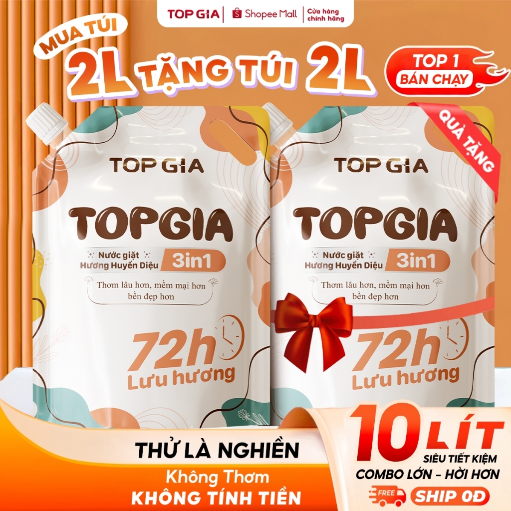 Nước Giặt TopGia 3in1 Hương Huyền Diệu Dịu Nhẹ Làm Sạch Vết Bẩn, Lưu Hương…