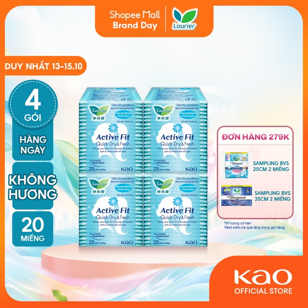 Combo 4 Băng vệ sinh hàng ngày Laurier Active Fit mềm mịn khô thoáng 20 miếng